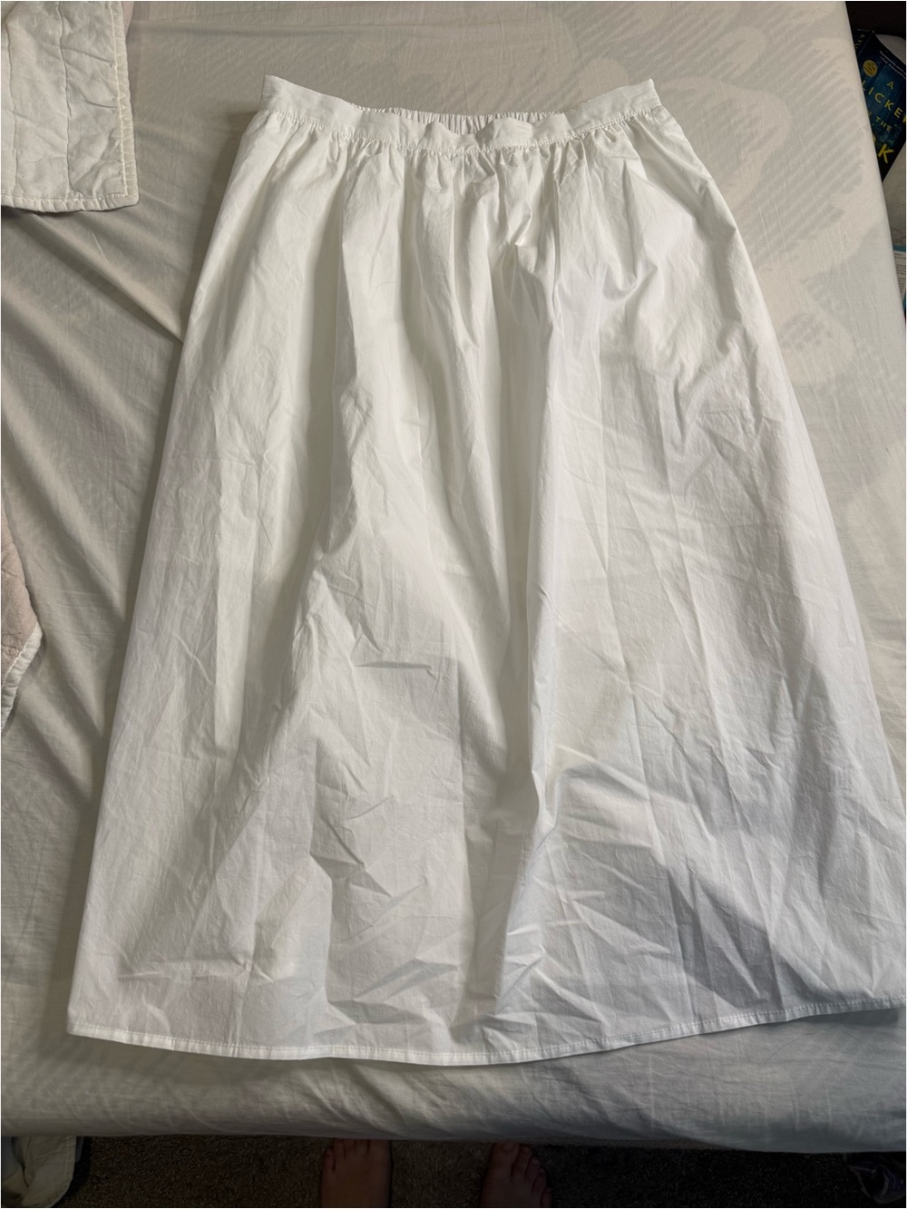 White Elastic-Waist A-Line Midi Skirt
